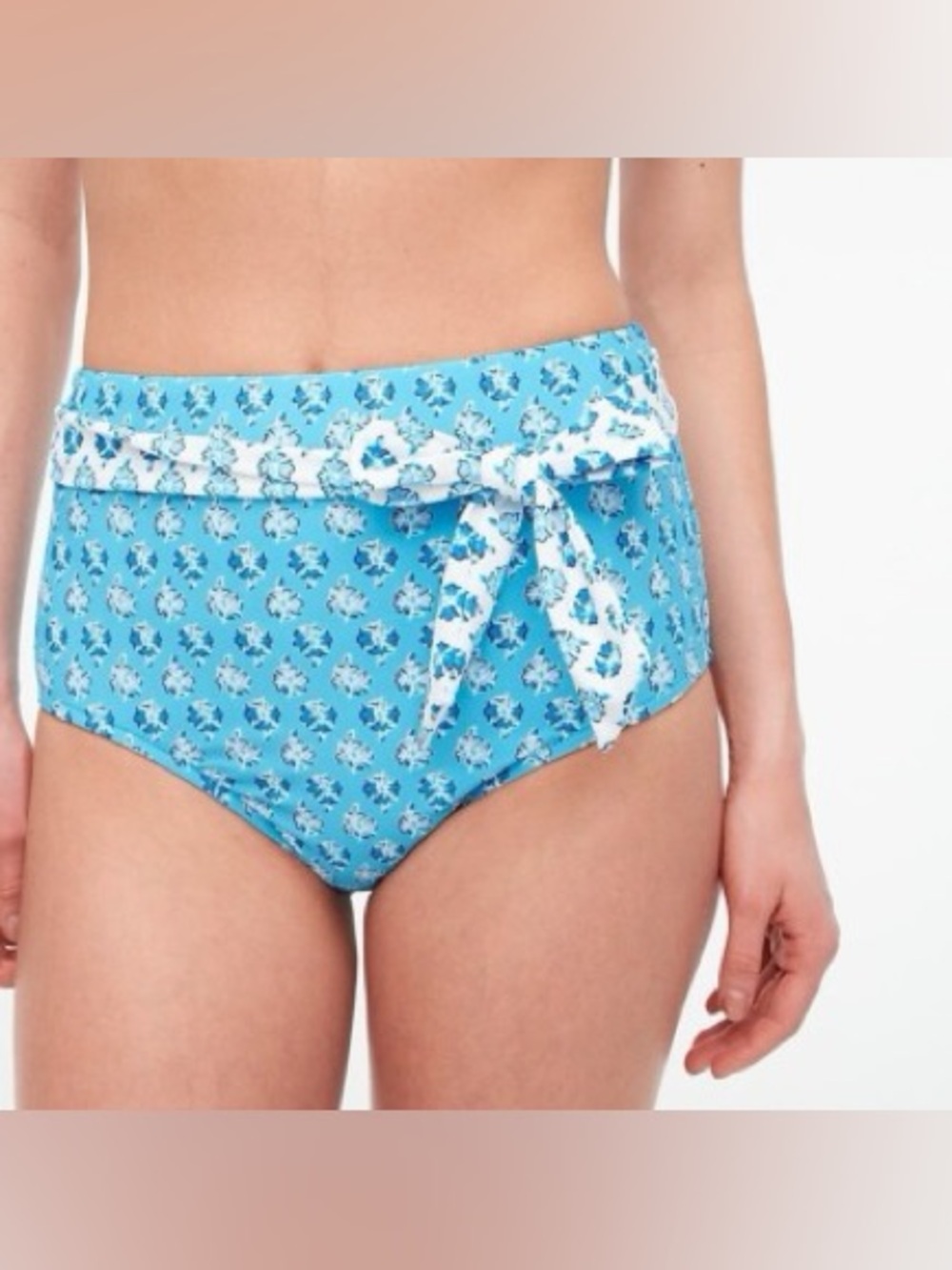 J.Crew Mixed-print high-waisted belted bikini bottom